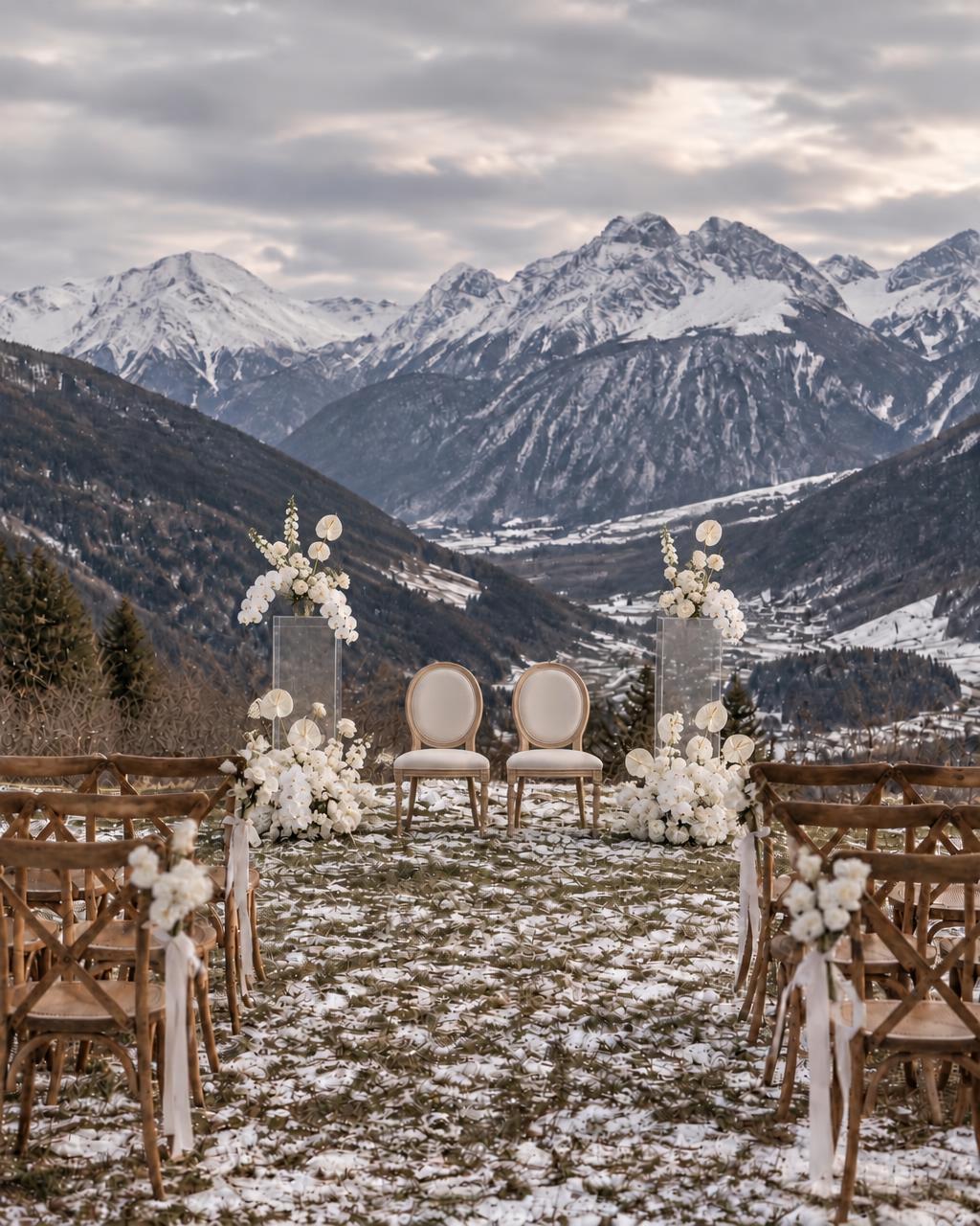 Cérémonie de mariage en plein air face aux sommets enneigés des Pyrénées